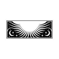 Celestial Emblem Night Sky, Crescent Moon, Starburst vector