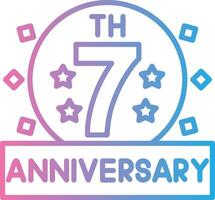 7th anniversary logo with stars and a blue and pink background vector