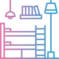A bedroom with a bed, lamp and bookshelves vector