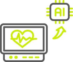A computer with an ai heart monitor and a green arrow vector