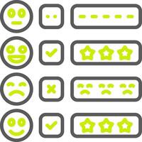 A set of four different smiley faces with different ratings vector