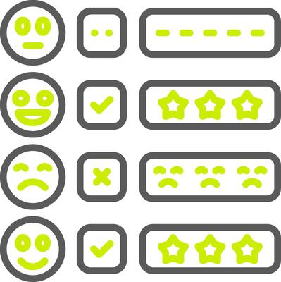 A set of four different smiley faces with different ratings