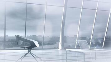 Virtual flowchart of cloud data in front of office laptop. video