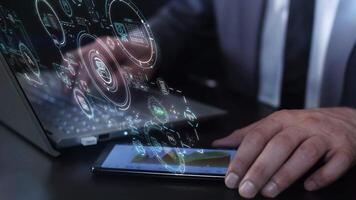 Engaging with a laptop and a 3D holographic display. video