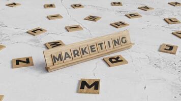 Animation of the Word Marketing Formed with Scrabble Tiles on a Marble Surface video