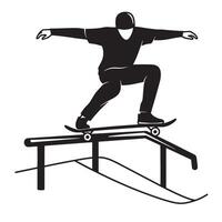 Skateboarder performing grinds on a rail illustration in a modern flat silhouette style vector