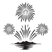 illustration of stylized fireworks displaying above a river with reflections in a minimalist style vector