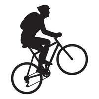 Cyclist silhouette riding bicycle with backpack illustration graphic isolated on white background vector