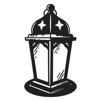 A stylish black and white illustrated lantern with star details on white background vector
