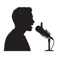 Silhouette of a person speaking into a microphone suitable for podcast or voiceover vector