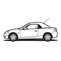 Black and white outline illustration of a sleek convertible sports car in profile view vector