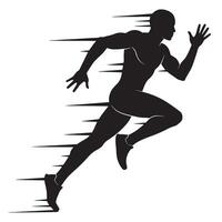 Dynamic black silhouette of a male runner sprinting with speed and motion on a white background vector