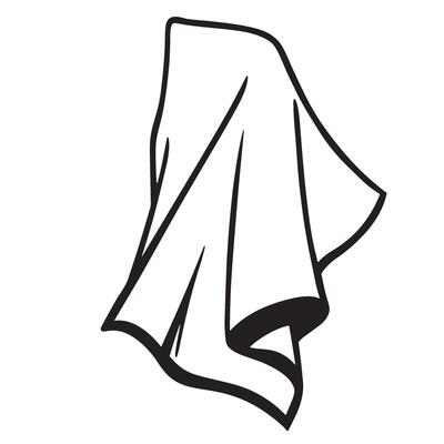 Hanging clean cloth or towel with bold black outlines on a white background