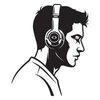 Illustration of a stylish young man wearing headphones with a code angle symbol vector