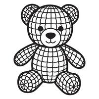 Adorable geometric grid pattern teddy bear sitting upright in a simple black and white design vector