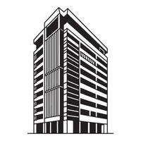 Modern architectural building illustration in black and white perspective view isolated vector
