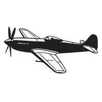 Silhouette illustration of a classic propeller driven airplane isolated on a white background vector