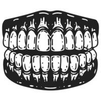 Human teeth and jaws, vintage anatomical illustration black and white sketch, upper and lower jaw dental structure vector