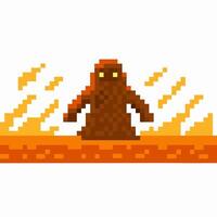 Pixel art fire elemental monster rising from lava retro game character, fiery animation, pixel fantasy enemy sprite vector