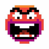 Retro pixelated angry face emoji nostalgic 8 bit expression, bold colors, digital art, emotion icon, vintage gaming vector