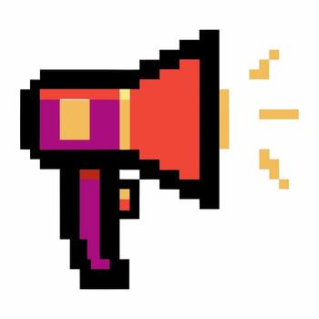 píxel Arte megáfono con sonido olas retro digital ilustración de altoparlante radiodifusión mensaje o alerta notificación vector