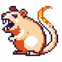Retro pixel art rodent in hat with angry expression vintage mouse character, white background, game vector