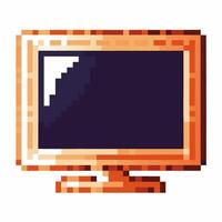 Retro pixel art monitor with simple orange bezel and blank dark screen, vintage computer technology digital device icon vector