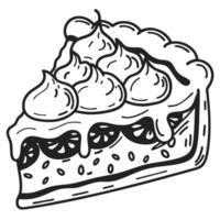 Slice of creamy cherry pie with whipped topping detailed black and white dessert illustration for bakery menu or recipe vector