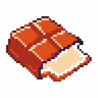 Pixel art chocolate bar with bite taken out retro sweets, digital candy snack, pixel confectionery illustration vector