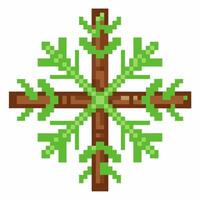 Pixel art green foliage cross, symmetrical botanical design with leafy branches, digital eco nature illustration vector