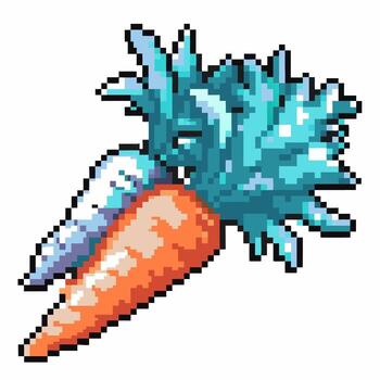 Pixel art carrot and parsnip with leafy tops retro game vegetables isolated on white background vector