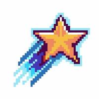 retro pixel shooting star icon with glowing tail eight bit golden star illustration on transparent background vector