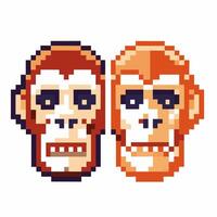 Retro pixel art monkeys, two expressive faces side by side vintage 8 bit animal icons, digital nostalgia, playful character design vector