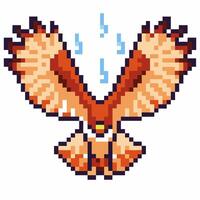 Pixel art soaring eagle with spread wings, retro game style, pixelated bird in flight, vintage digital illustration vector