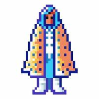 Pixel art wizard in orange blue cloak, retro 8 bit magical fantasy character, old school game avatar vector
