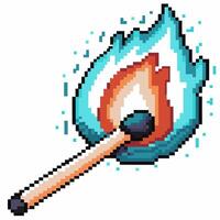 Pixel art matchstick igniting with vibrant blue flame, retro digital style, unique fire illustration, creativity and energy vector