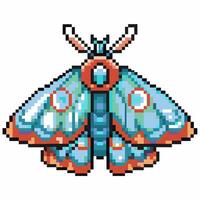 Pixel art blue moth with orange accents retro digital insect illustration, isolated butterfly style, 8 bit pixelated design vector