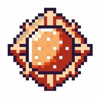 Retro pixel orange planet with craters and beige ring, isolated on white, classic 8 bit digital cosmic art vector