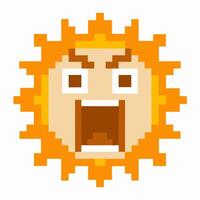 Angry sun pixel art with expressive face and bold colors, retro 8 bit digital illustration for emotive or gaming themes vector
