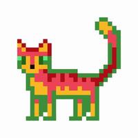 Pixel art cat icon, vibrant red and yellow, digital retro animal character, blocky design for games or apps vector