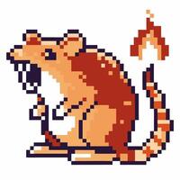Pixel art rat roaring in profile view, open mouth and fiery tail retro gaming character, vintage digital illustration vector