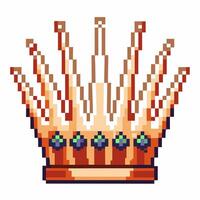 Pixel art golden crown with detailed orange and brown shading, geometric retro style, digital design, royal symbol concept vector