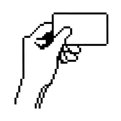 pixel art hand holding blank card retro 8 bit illustration, simple isolated graphic, business, identity, template concept