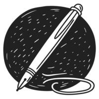 Ballpoint pen illustration in black and white hand drawn writing instrument with ink line, simple monochrome sketch vector