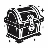 Black and White Vintage Treasure Chest with Sparkling Stars Illustration vector