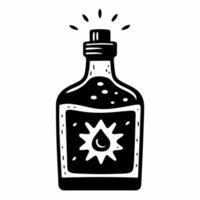 Monochrome Hand Drawn Elixir Bottle with Starburst Design Illustration vector