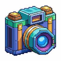 Retro Pixel Art Camera Icon Vibrant 8 bit Digital Photography Illustration vector