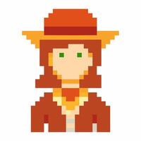 8 Bit Pixel Art Character in Western Attire with Cowboy Hat vector