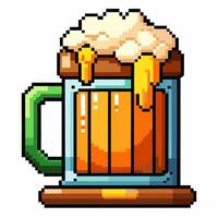Pixel Art Beer Mug with Foam Retro Gaming Style Icon for Craft Beer and Game Themed Projects vector