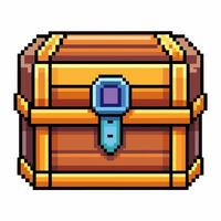 Pixel Art Treasure Chest Vintage, 8 bit, Pixelated, Wooden Chest with Lock, Retro Game Style vector